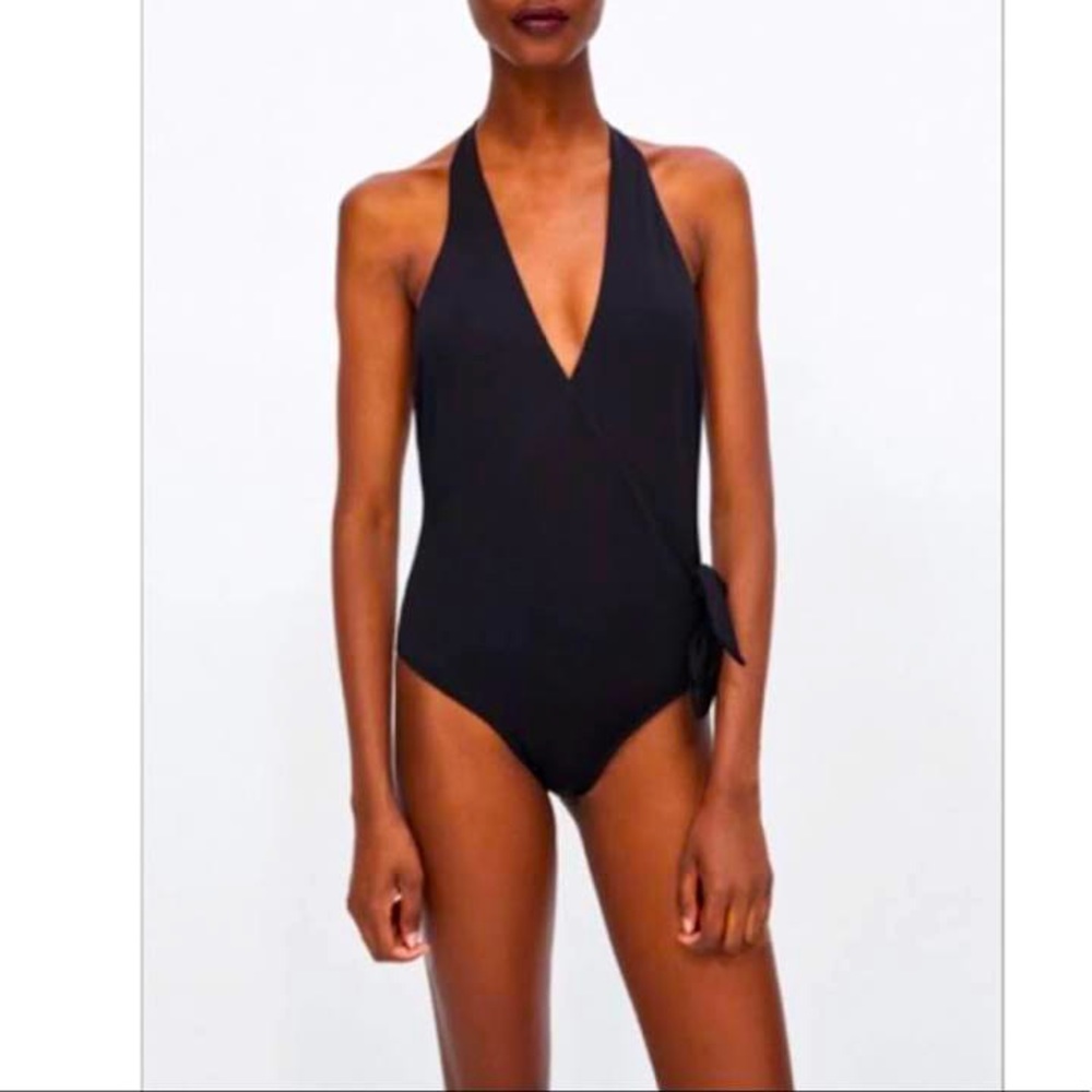 ZARA black wrap knotted one piece swimsuit